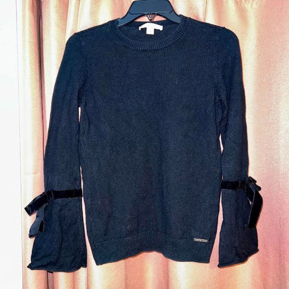 Michael Kors Bell Sleeve Black Sweater with Velvet Bows: Size XS - Picture 1 of 8